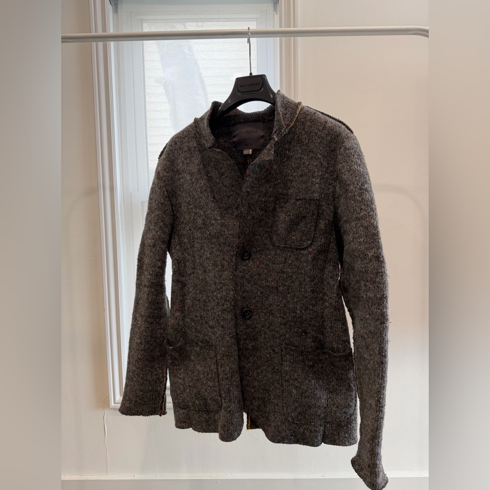 Bershka Men's Charcoal Wool Jacket